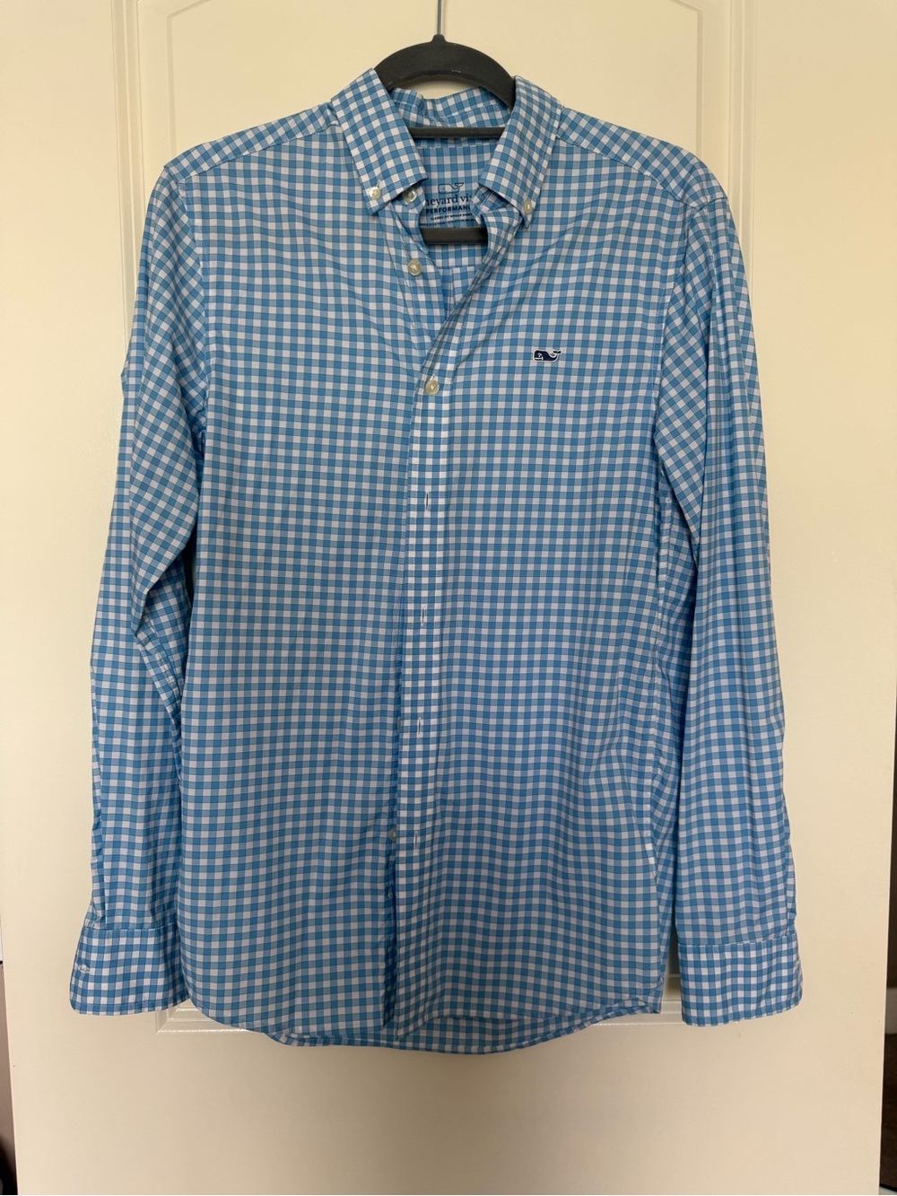 Vineyard Vines Performance Light Blue & White Gingham Button-Down Shirt